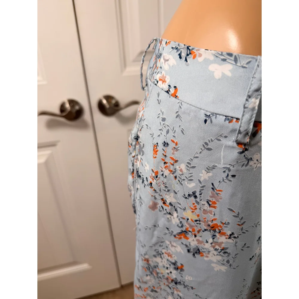 Women's Nasty Gal Size 8 Light Blue Floral Trousers Wide Leg Cottagecore Peasant